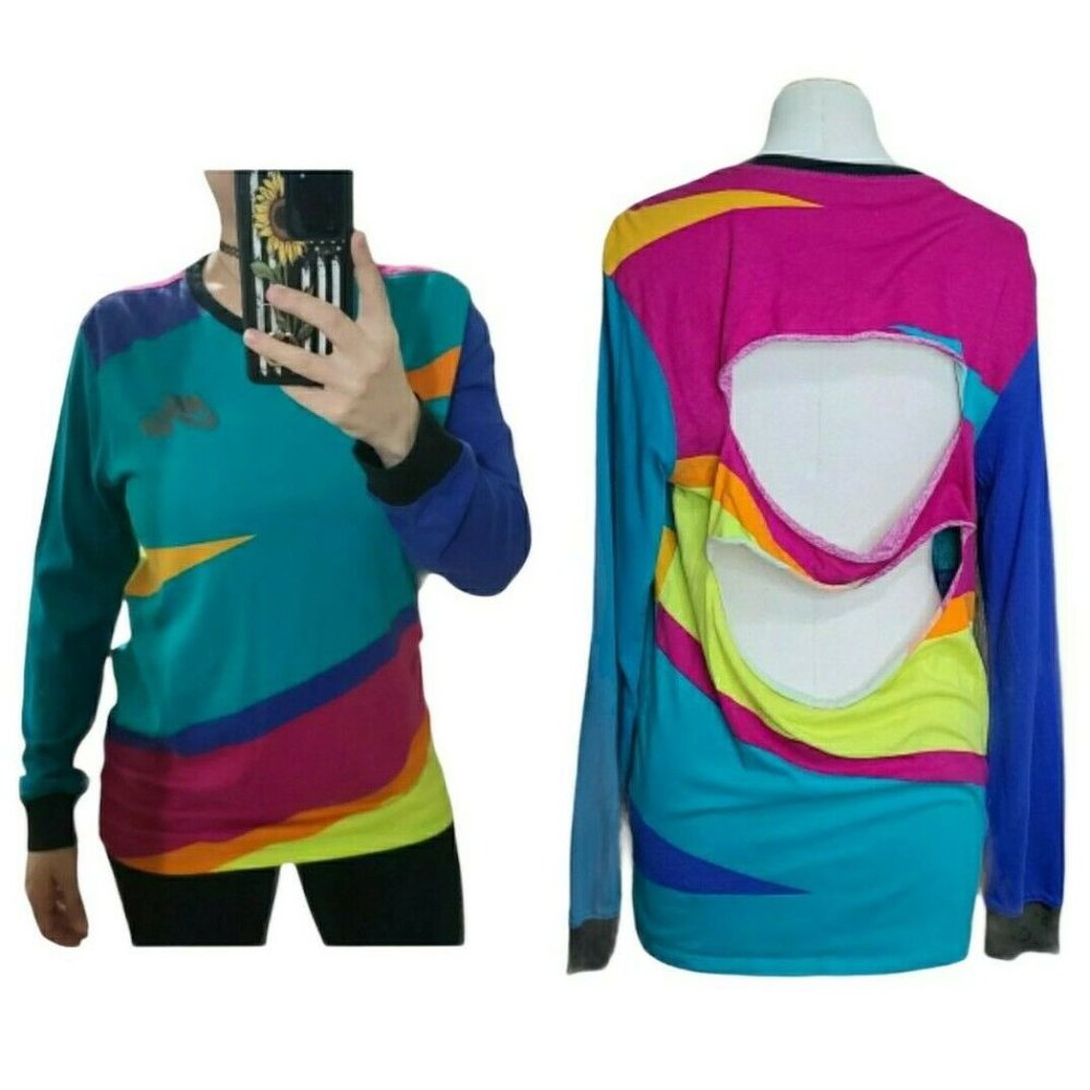 Nike Long Sleeve Color Block T Shirt Custom Cut - Picture 1 of 12